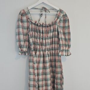 AND APRIL Plaid Ruffle Dress